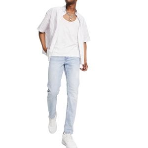 MENS ASOS DESIGN stretch slim jeans in retro light wash blue